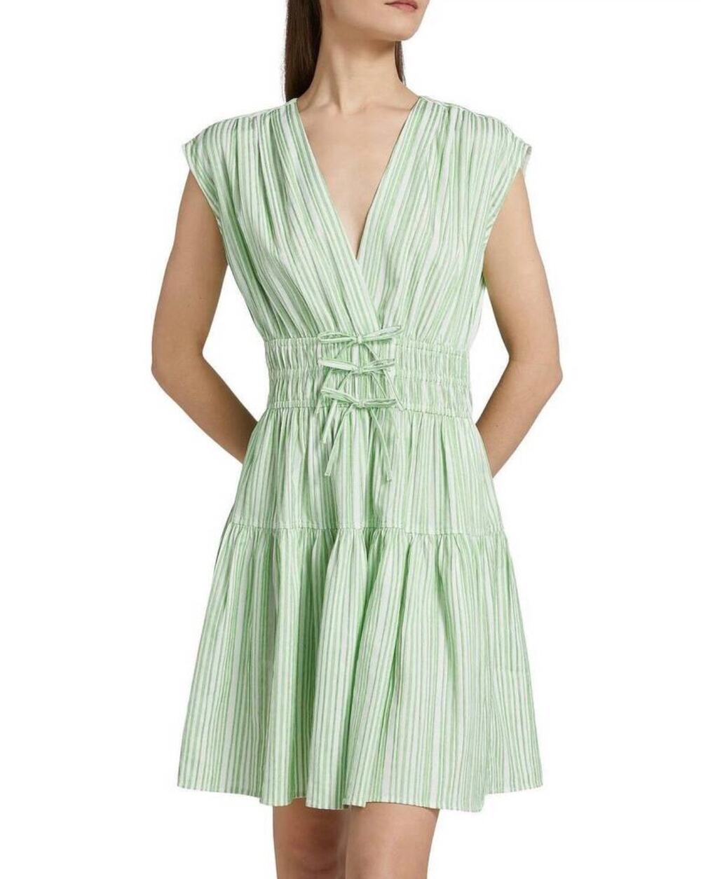 Derek Lam 10 Crosby Tora Stripe Pintuck Mini Dress Kelly Green White Size 4